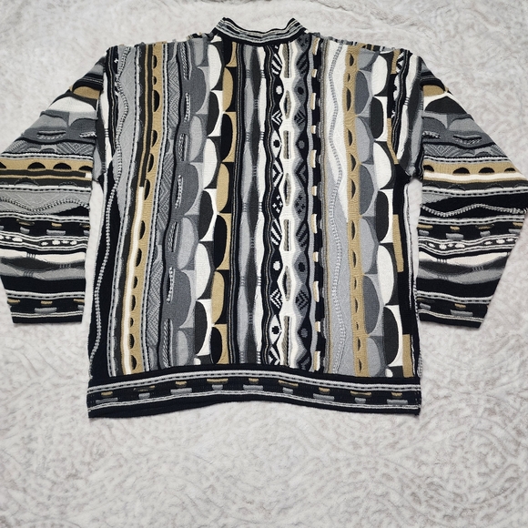 Vintage Men 3D Knit Grandpa Sweater SizeXL  90s Retro Cozy Heritage Black Grey - Picture 5 of 16